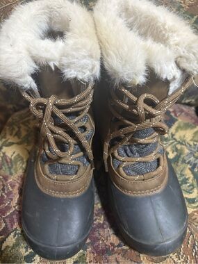 Faux Fur Trim Winter Snow Boots - Brown/Gray Icicles winter boots